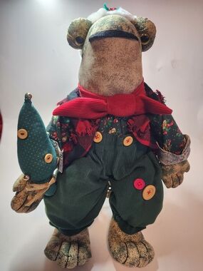 Vintage 90's Avon Christmas Croaking Singing Jingle Bells Frog Doll